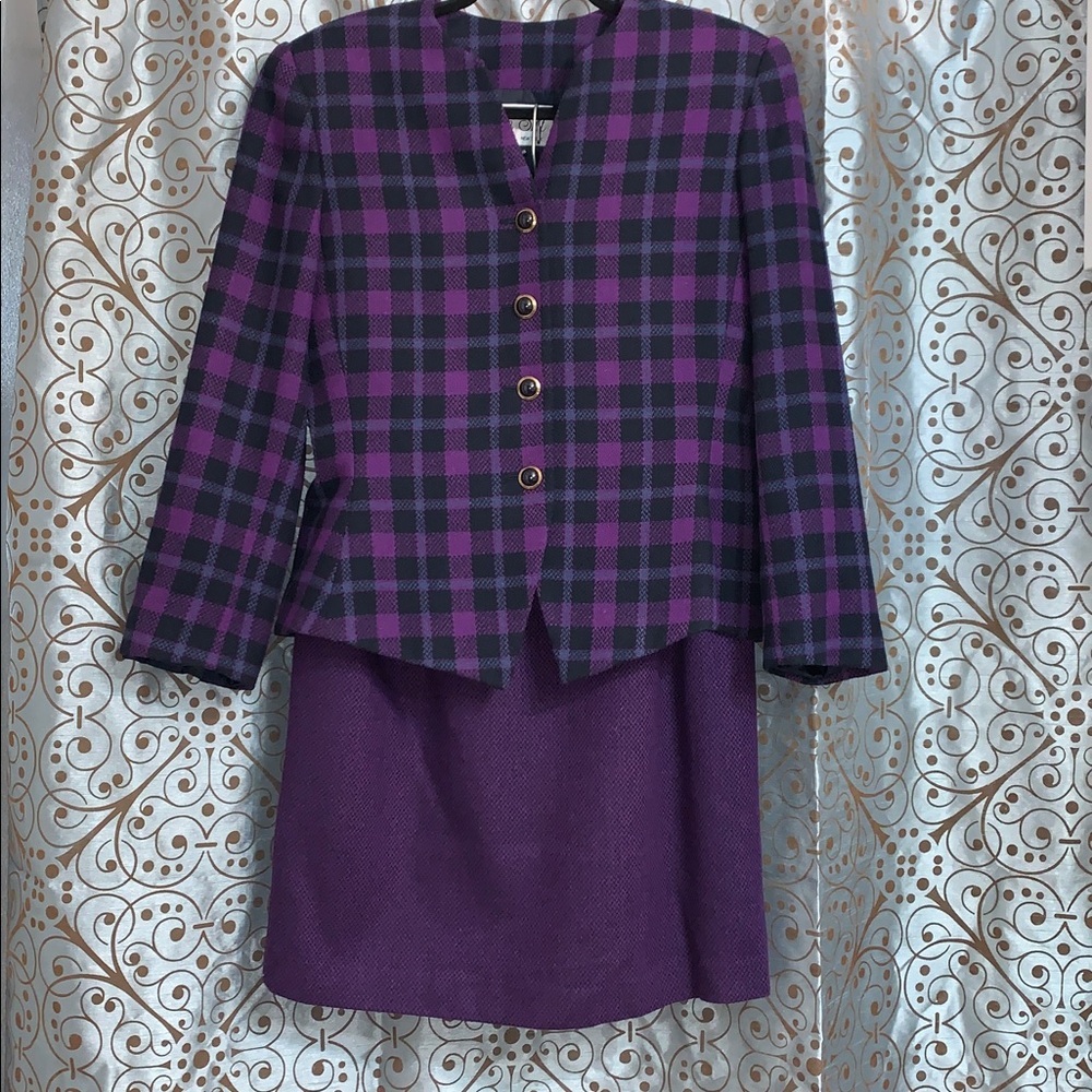 Vintage Le Suit Plaid Blazer & Skirt Set•Size 14•GVC!
